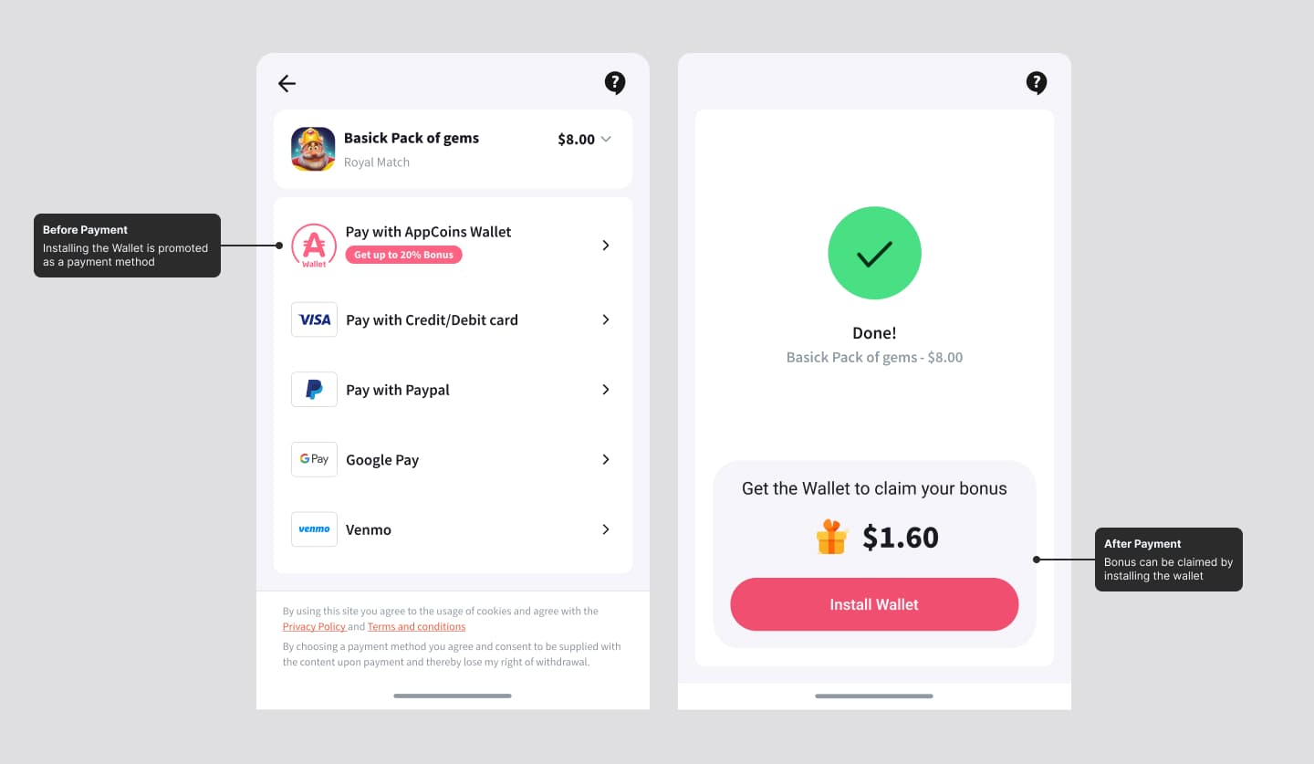 Aptoide Wallet web payment flow - pay as guest