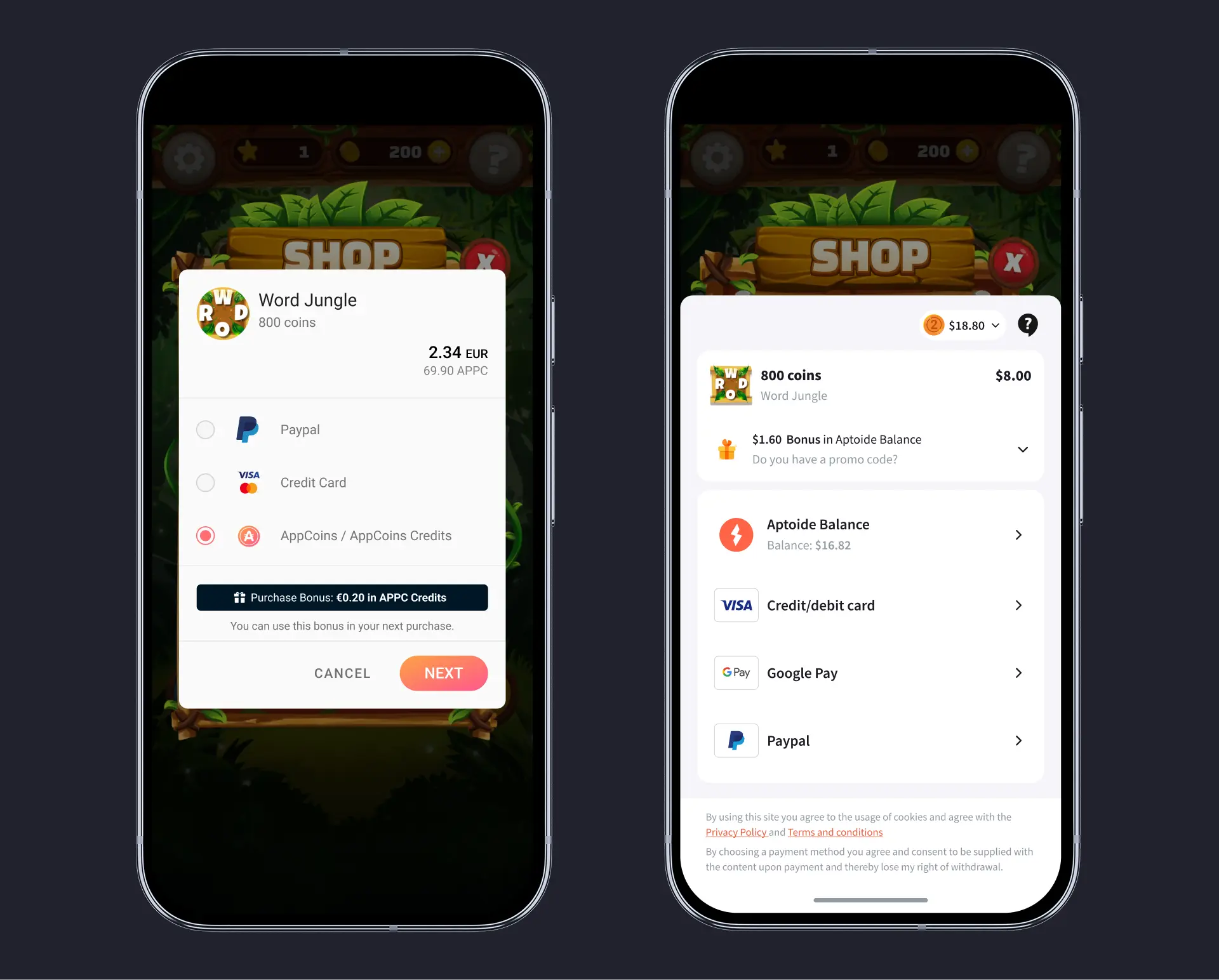 Aptoide Wallet web old vs new design